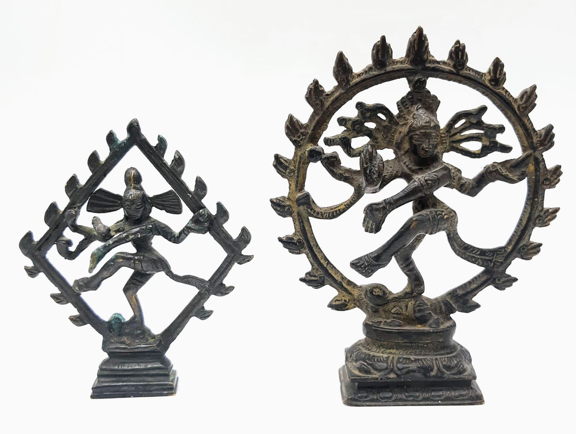 Two Antique Bronze Hindu Gods Statues. The circular one stands 15cm tall whilst the other stands