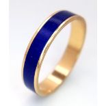 A Very Chic 18K Yellow Gold and Blue Enamel Ring. Size P. 3.27g total weight.