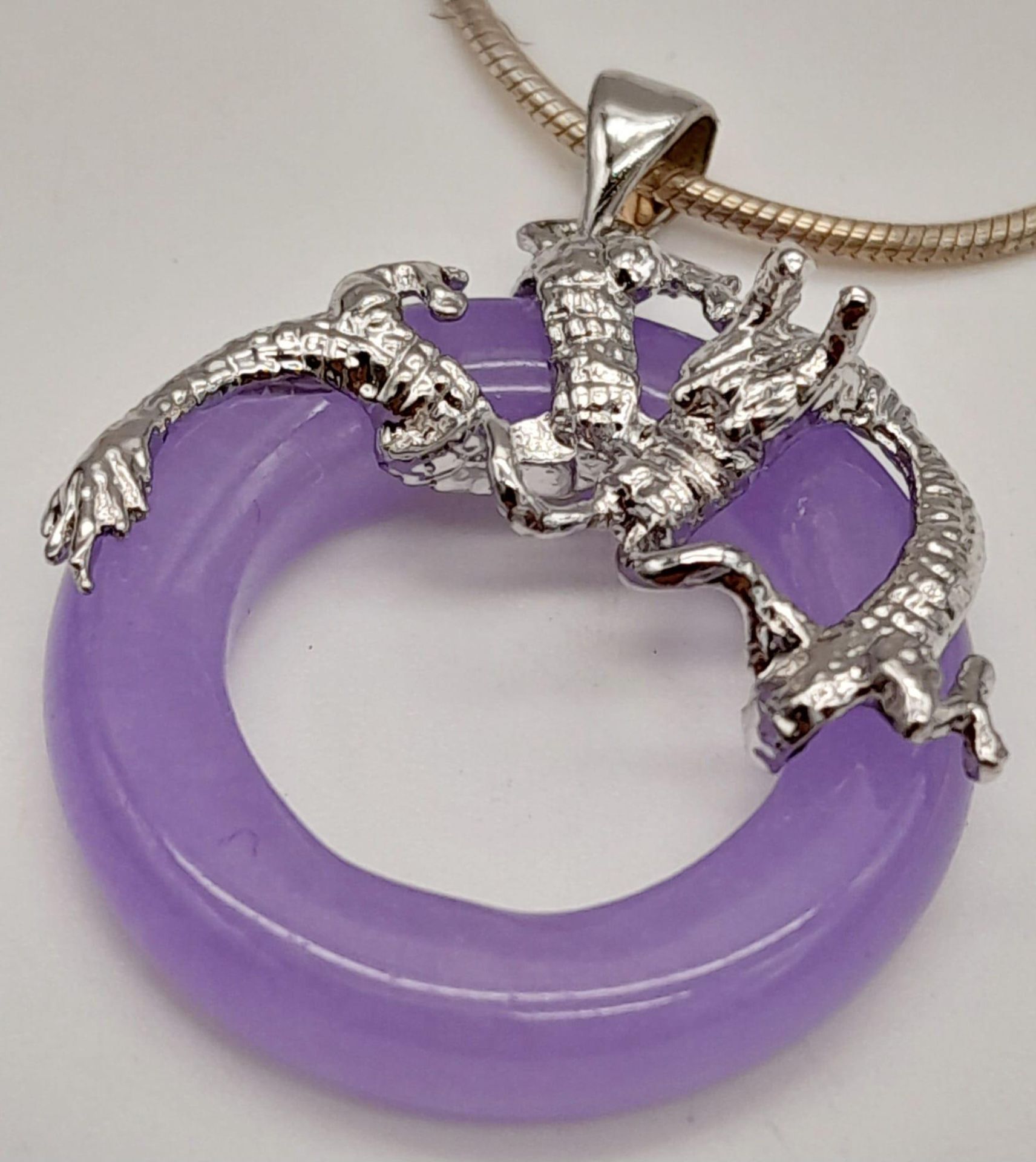 A Lavender Jade Pendant on a 925 Silver Chain. 3cm and 42cm. - Image 2 of 3