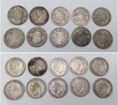 A Parcel of 10 Pre-1947 Half Crown Coins-Dates 1921 to 1929. 137.01 Grams.