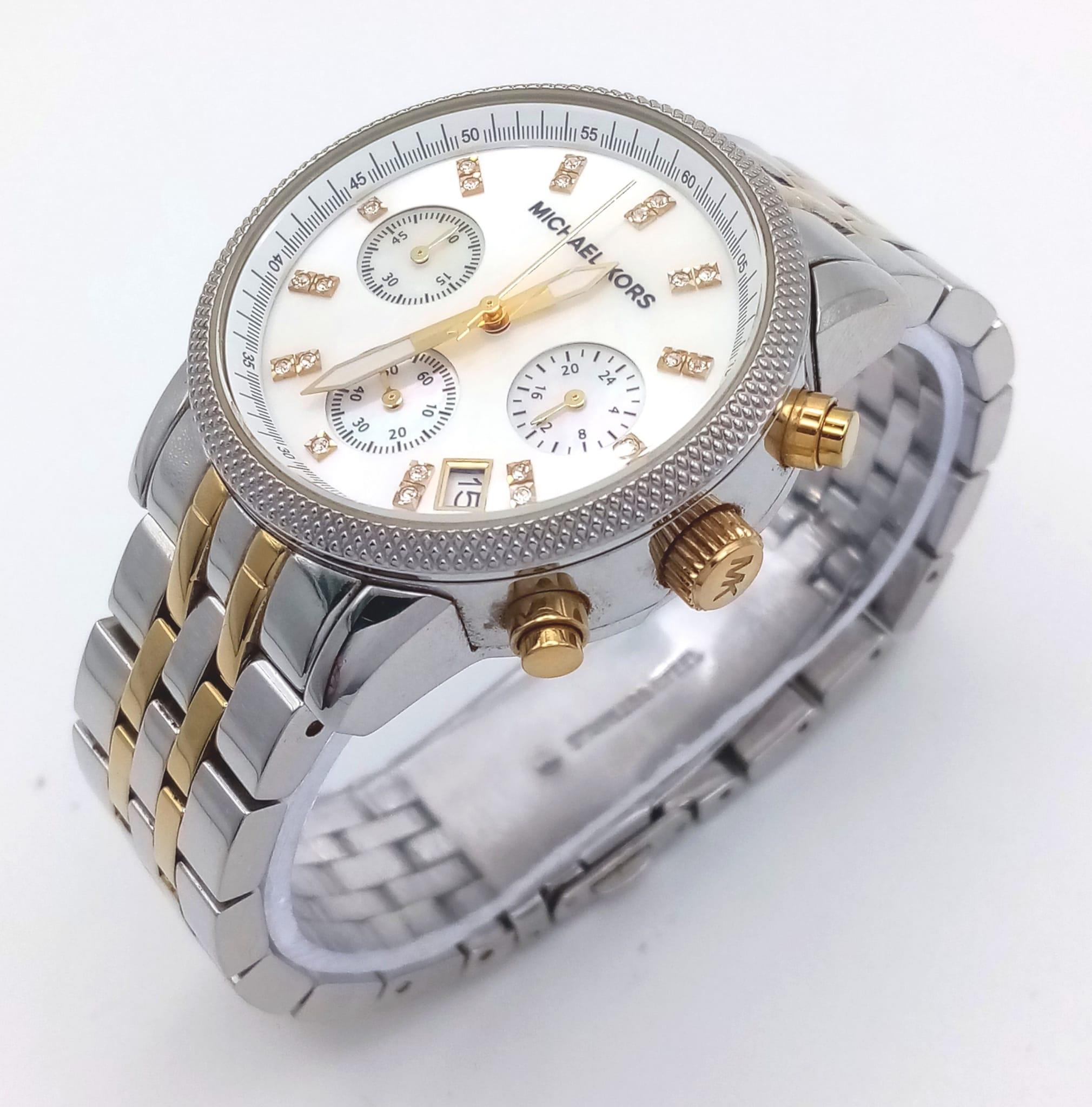 An Excellent Condition Michael Kors, Gem Set, Bi Metal, Chronograph Watch. 38mm Including Crown, New - Image 2 of 6