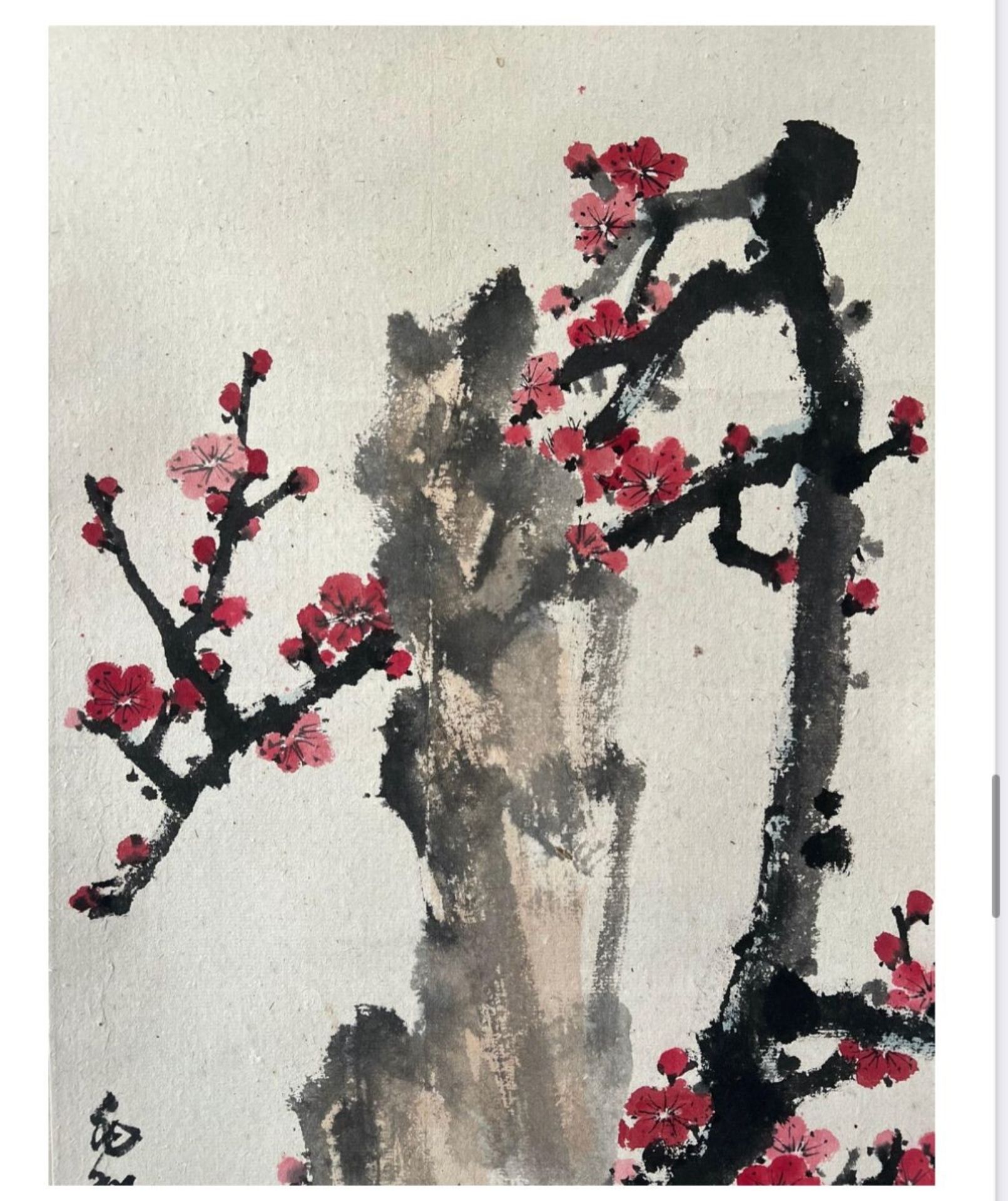 Plum blossom with crimson petals - Chinese ink and watercolour on paper scroll. Attributed to - Bild 6 aus 8