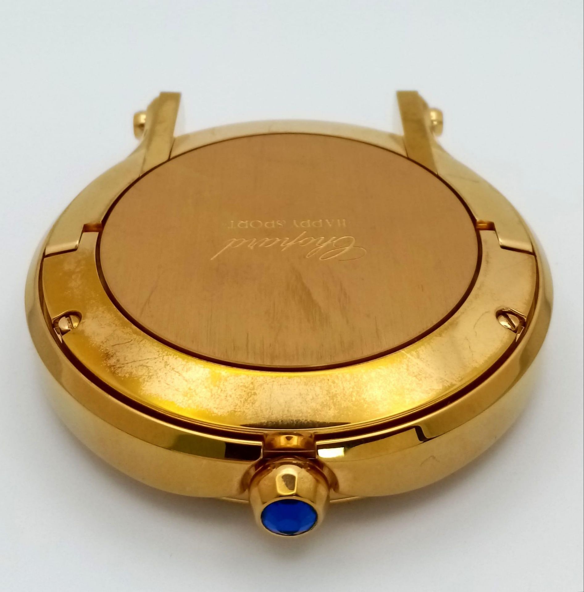 A Chopard Happy Sport Gold Plated Table Clock. Quartz movement. 7.5cm diameter. White dial with - Image 4 of 5