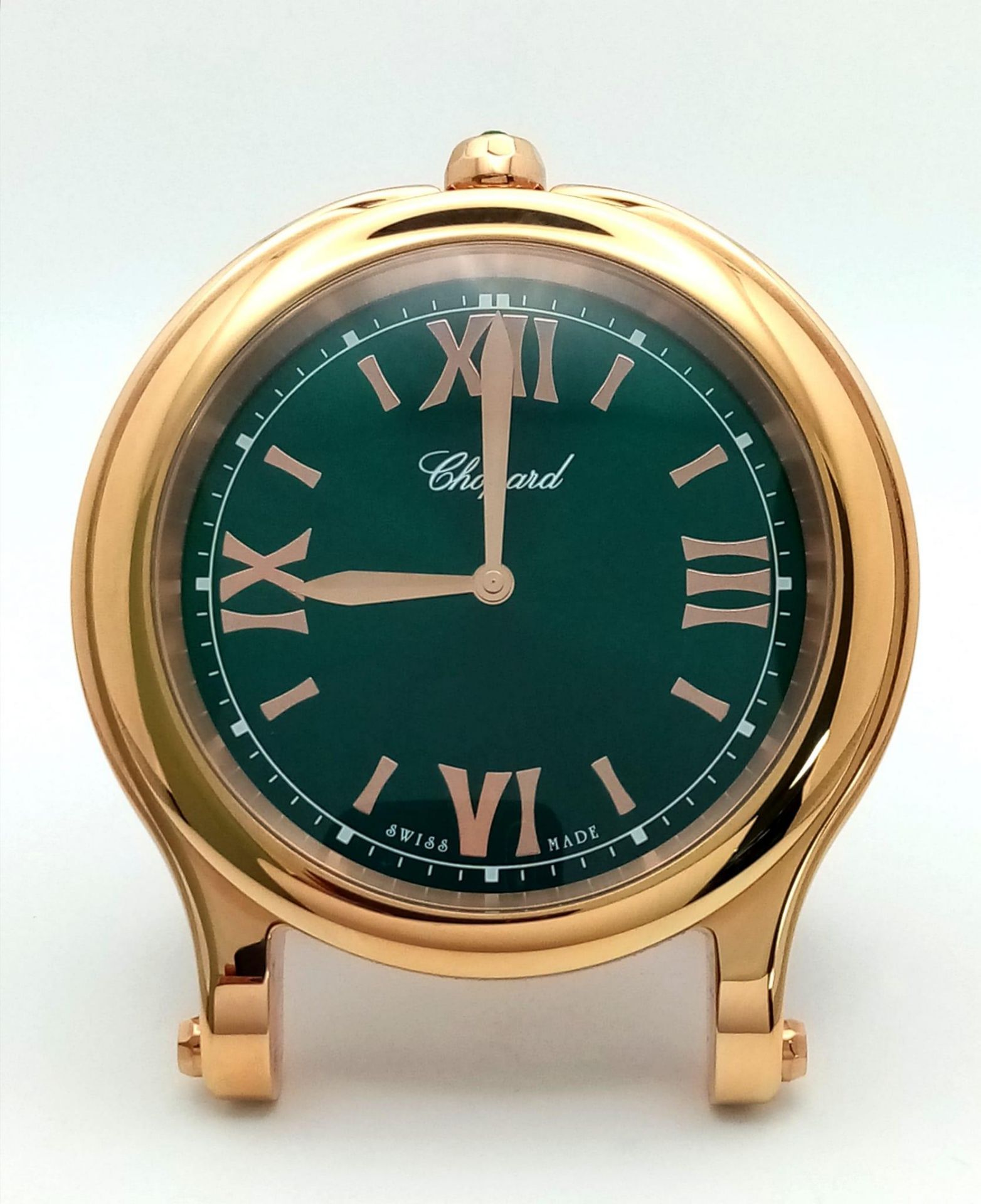 A Chopard Happy Sport Rose Gold Plated Table Clock. Quartz movement. Green dial with Roman numerals. - Image 3 of 13