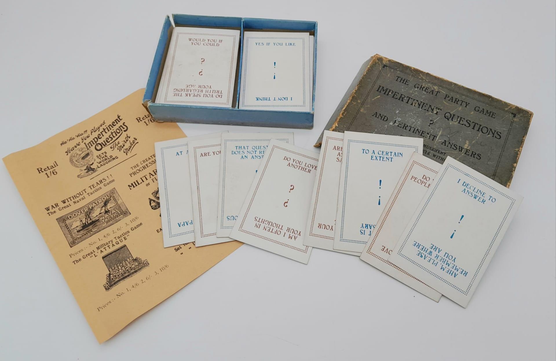 1920's Impertinent Questions And Pertinent Answers Antique Card Game. THE GREAT PARTY GAME,