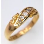 A Vintage 18K Yellow Gold and Diamond Ring. Graduating diamonds between two golden waves. Size P.