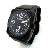 A Bell and Ross Aviation Type/Military Spec Gents Watch. Black rubber strap. Black stainless steel