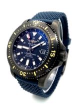 A Breitling Superocean Automatic Gents Divers Watch. Blue textured rubber strap. Titanium case -