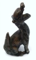 Superb small Chinese Bronze, 18th Century Qulin Figurine. Wonderful patina. Stands 8cm high. Weight: