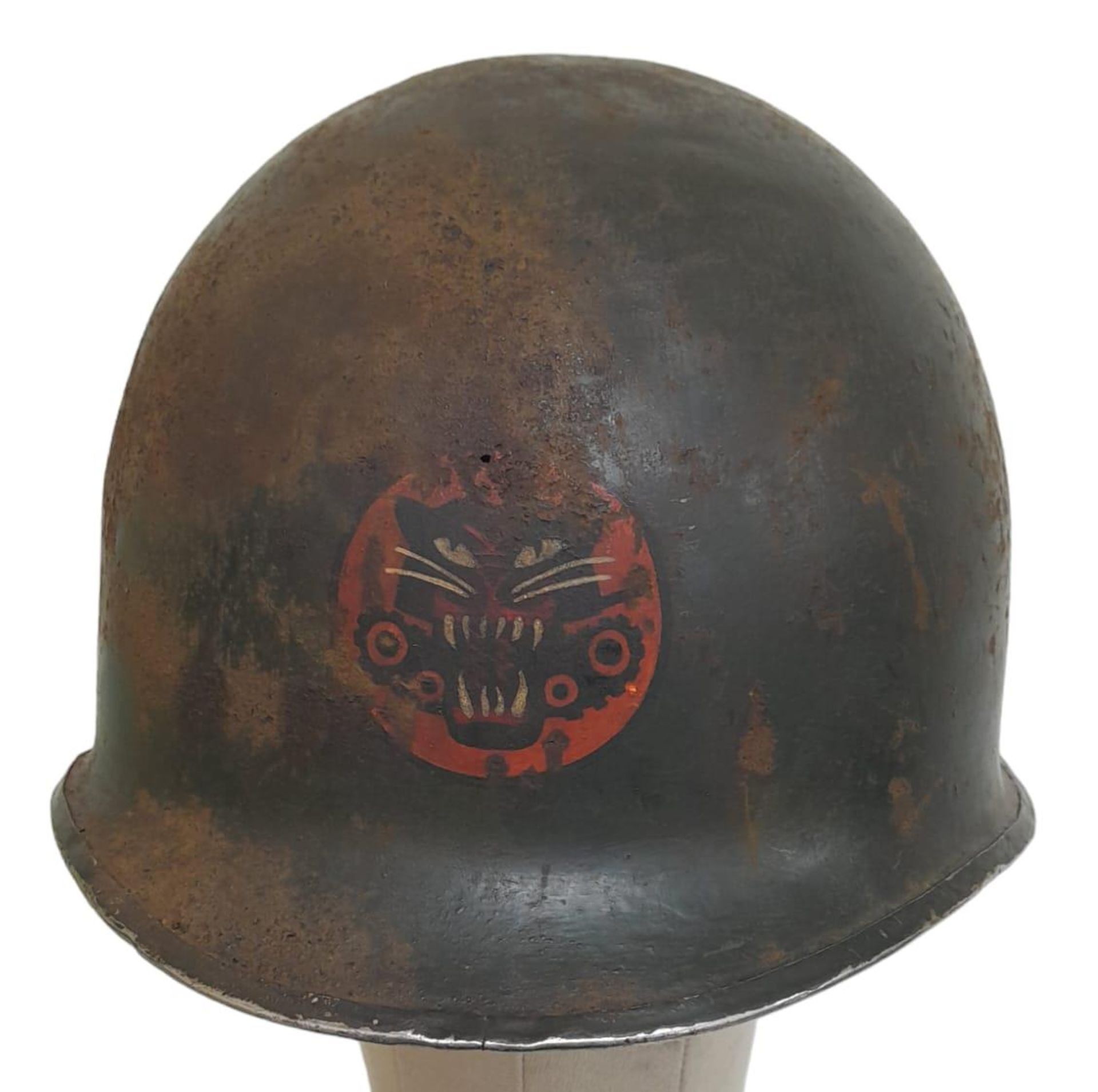 WW2 US Front Seam Swivel Bale M1 Helmet. Badged to a Tank Destroyer Unit. Found in a junk shop