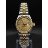 A Rolex Oyster Perpetual Datejust Bi-Metal Ladies Watch. Gold and stainless steel bracelet and