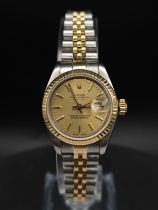 A Rolex Oyster Perpetual Datejust Bi-Metal Ladies Watch. Gold and stainless steel bracelet and