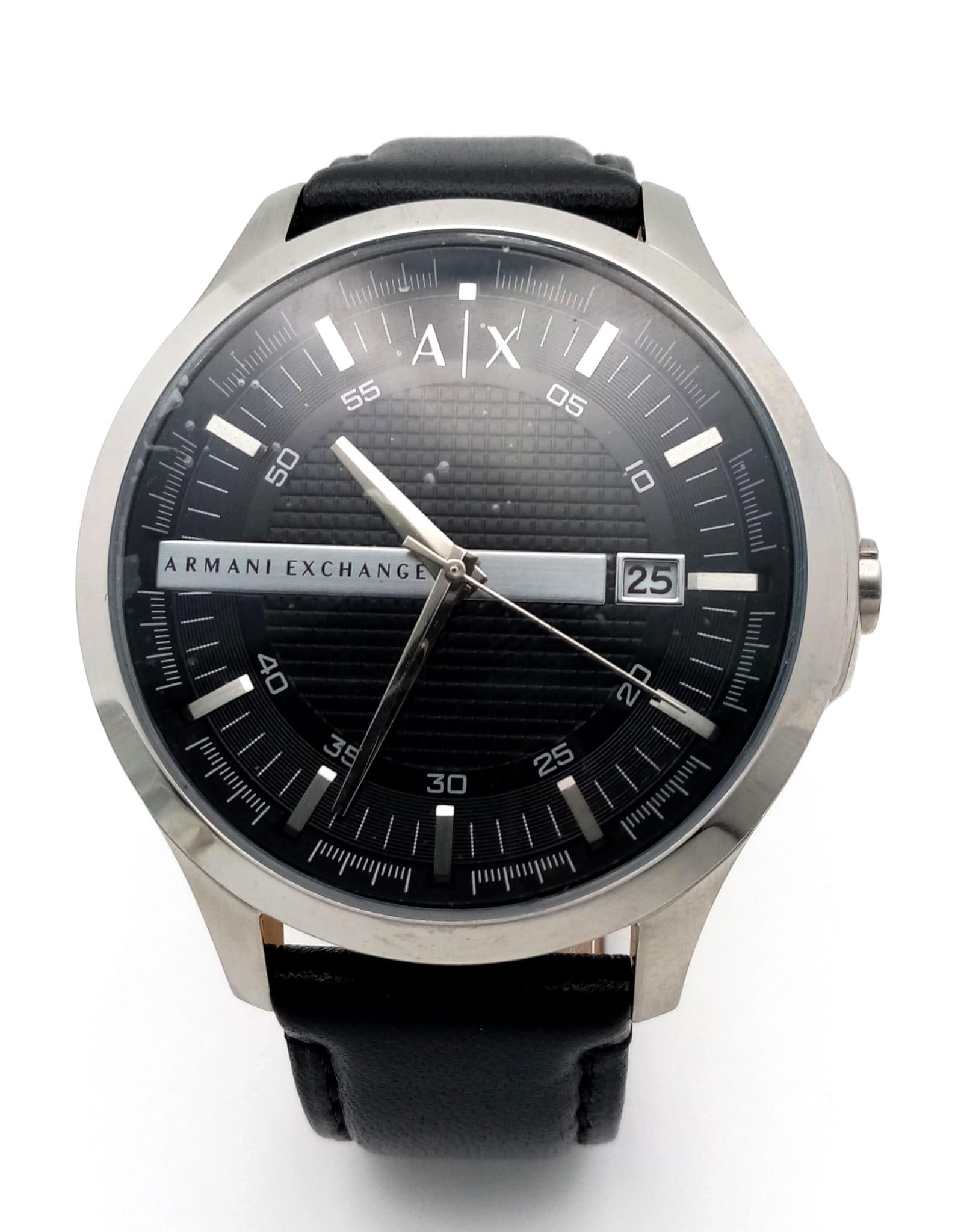 A New Armani Exchange Watch, Black and Chrome Dial, matching leather strap, Dial 42mm, Comes with - Image 2 of 15