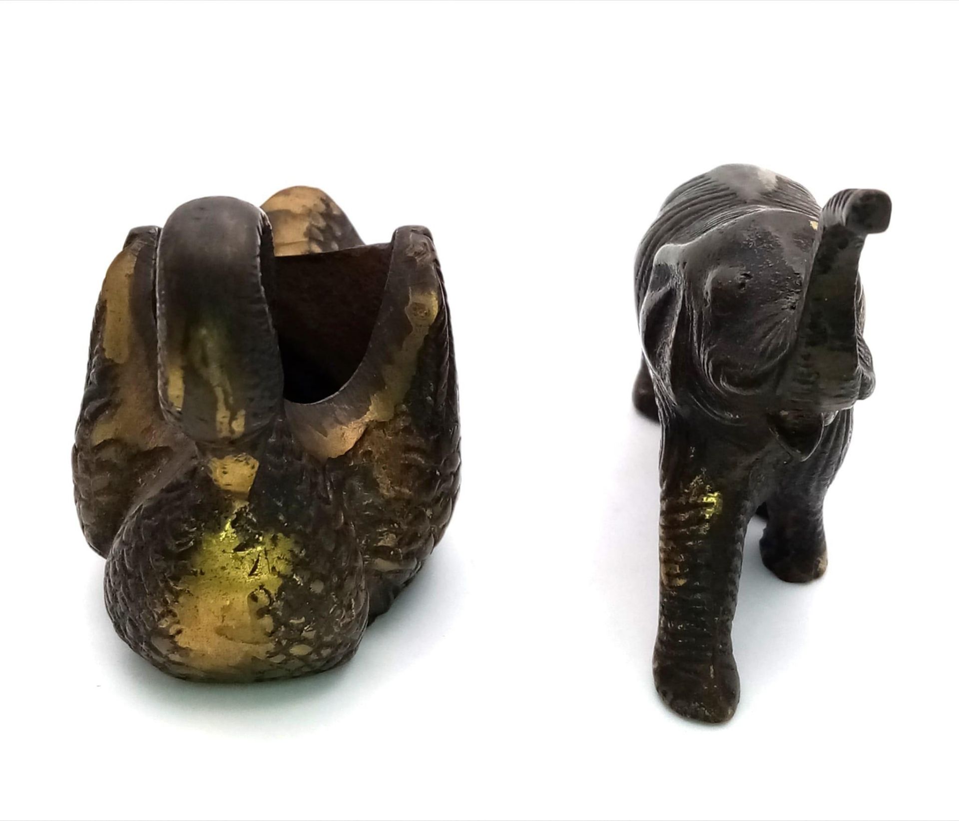 Two Small Vintage Brass Animal Figures. An Elephant and Swan - Both with wonderful patinas. Elephant - Image 4 of 7
