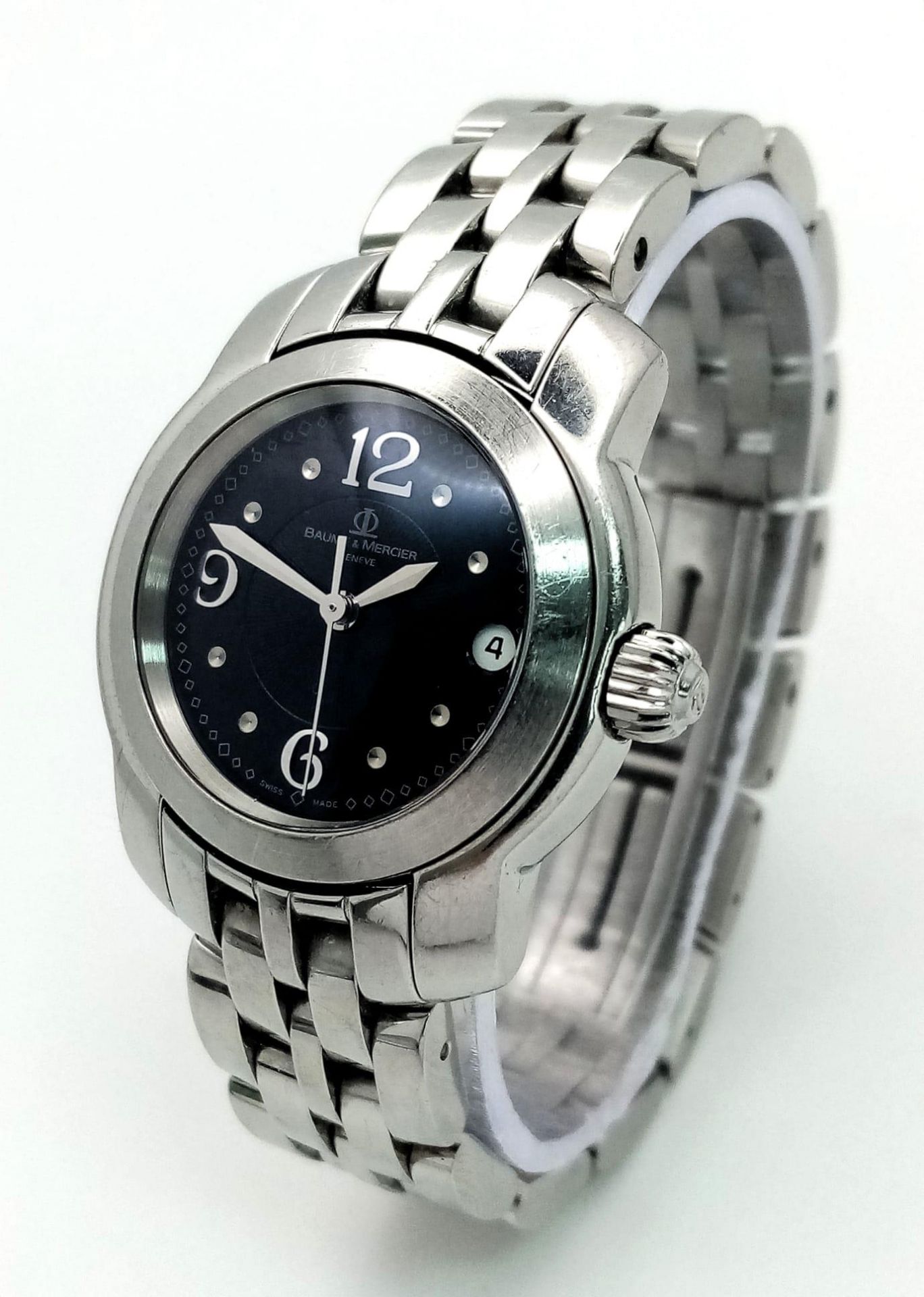 A BAUME AND MERCIER LADIES STAINLESS STEEL WRIST WATCH WITH BLACK DIAL , DATE BOX , AUTOMATIC - Image 2 of 15