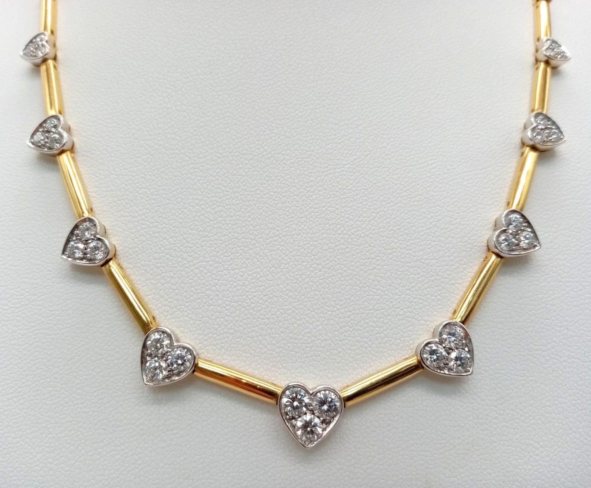 A Gorgeous 18K Gold and Heart-Diamond Necklace and Bracelet Set. The necklace is decorated with - Image 4 of 21