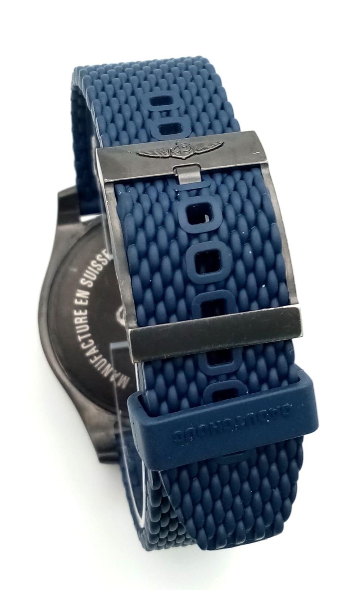 A Breitling Superocean Automatic Gents Divers Watch. Blue textured rubber strap. Titanium case - - Image 9 of 15