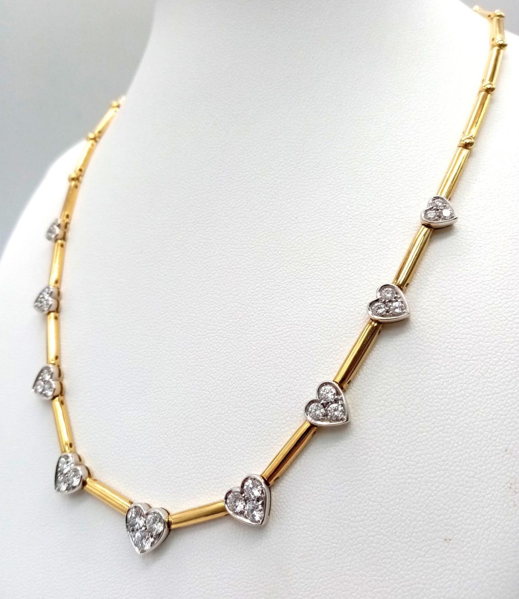 A Gorgeous 18K Gold and Heart-Diamond Necklace and Bracelet Set. The necklace is decorated with - Image 2 of 21