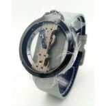 A Gents Verticale Mechanical Skeleton Watch. Blue leather strap. Case - 42mm. Top winder. In