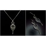 Vintage Sterling Silver and Marcasite Set Matching Necklace and Earring Set. 46cm Length Chain,