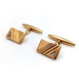 A Classic Pair of Vintage 9K Yellow Gold and Diamond Cufflinks. 5.6g total weight.