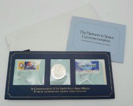 A Vintage 1975, Mint Condition, Sealed Sterling Silver Medal & First Day Cover Set for the ‘Apollo-