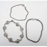 Collection of Sterling Silver bracelets. Three lovely silver bracelets of various designs, between