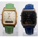 Two Unisex Casio Watches. Chimaera straps, nice colours. Both work, blue strap watch needs