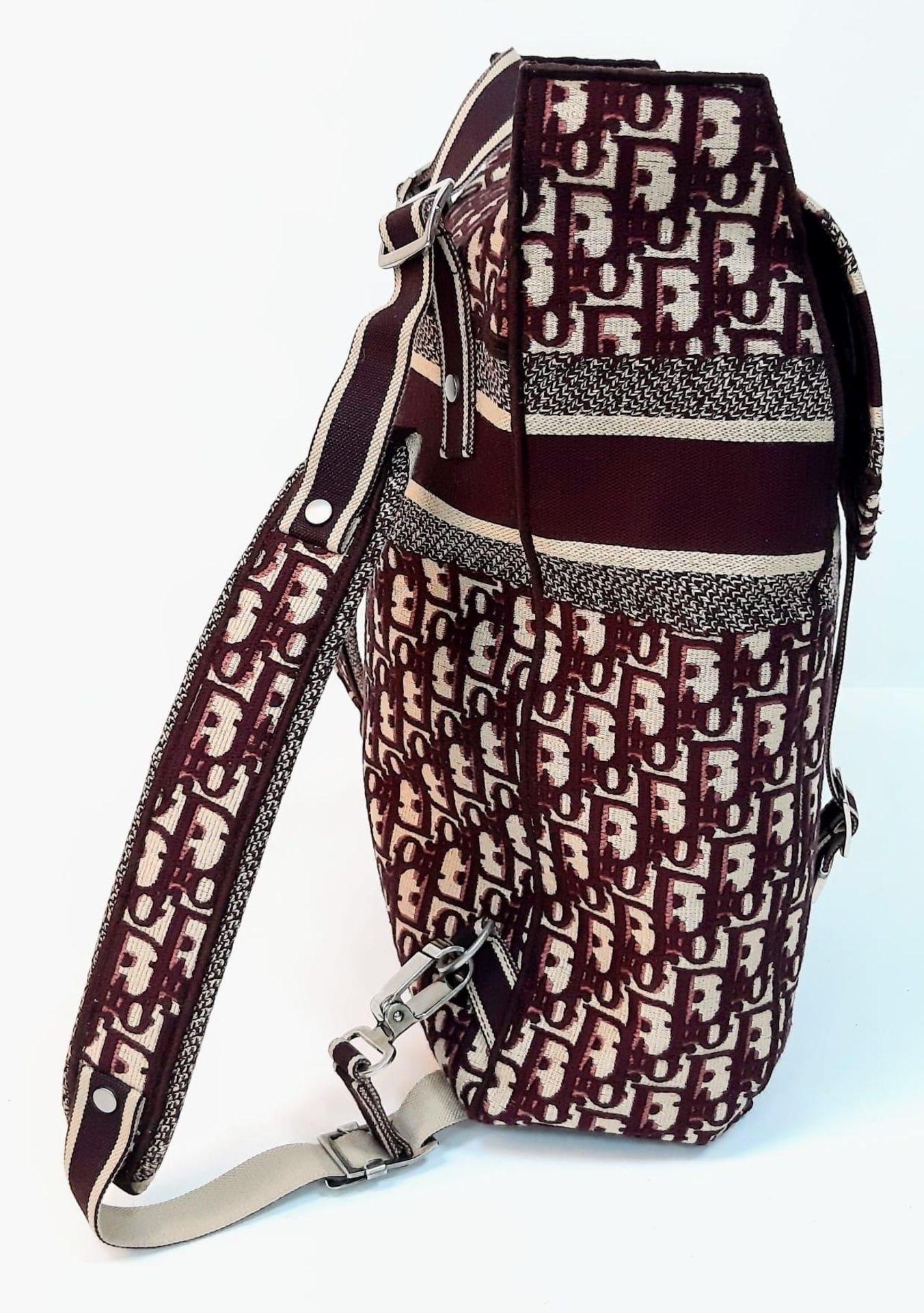 A Christian Dior Burgundy Monogram Backpack. Canvas exterior, with silver toned hardware, flat - Bild 4 aus 8