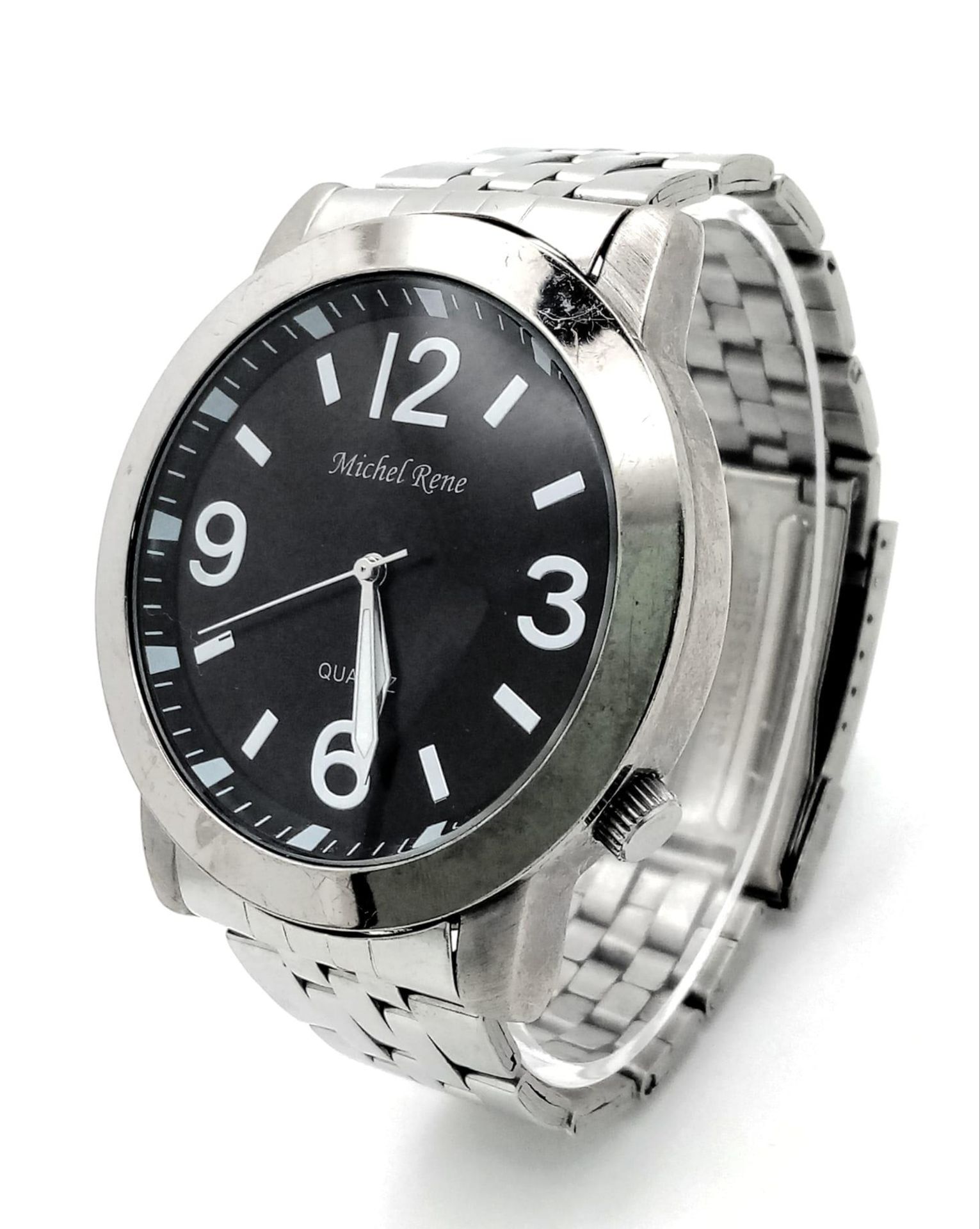 A Men’s Stainless Steel Quartz Watch by Michel Rene. 50mm Including Crown. New Battery Fitted