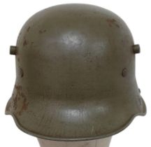 WW1 German M17 Helmet with original Apple Green Paint. Stamped ET-66 for size 66 from the factory