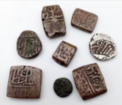 A parcel of 8 Ancient coins. Looking at the shape, design and markings, these coins appear to be