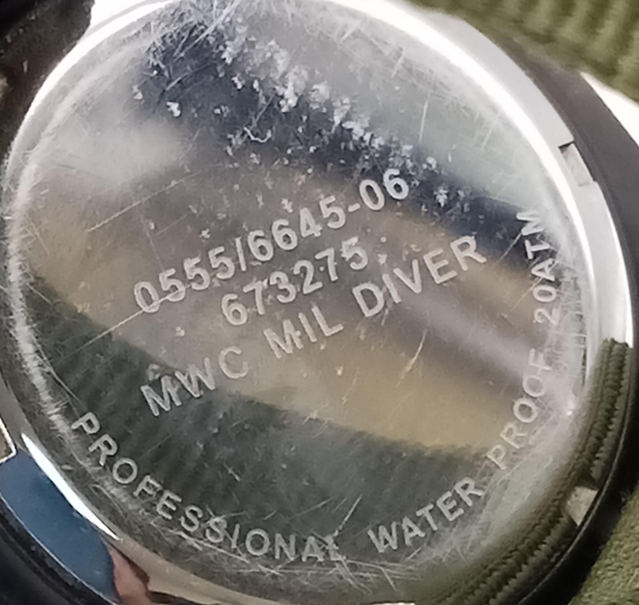 An Excellent Condition, Men’s, Full Military Spec, MWC Automatic Divers Date Watch. Black Hardened - Image 5 of 5