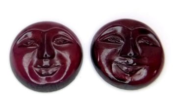 PAIR OF ALMANDINE GARNET CARVED CAMEO FACES 12.67CT TOTAL WEIGHT ref: 52 - S