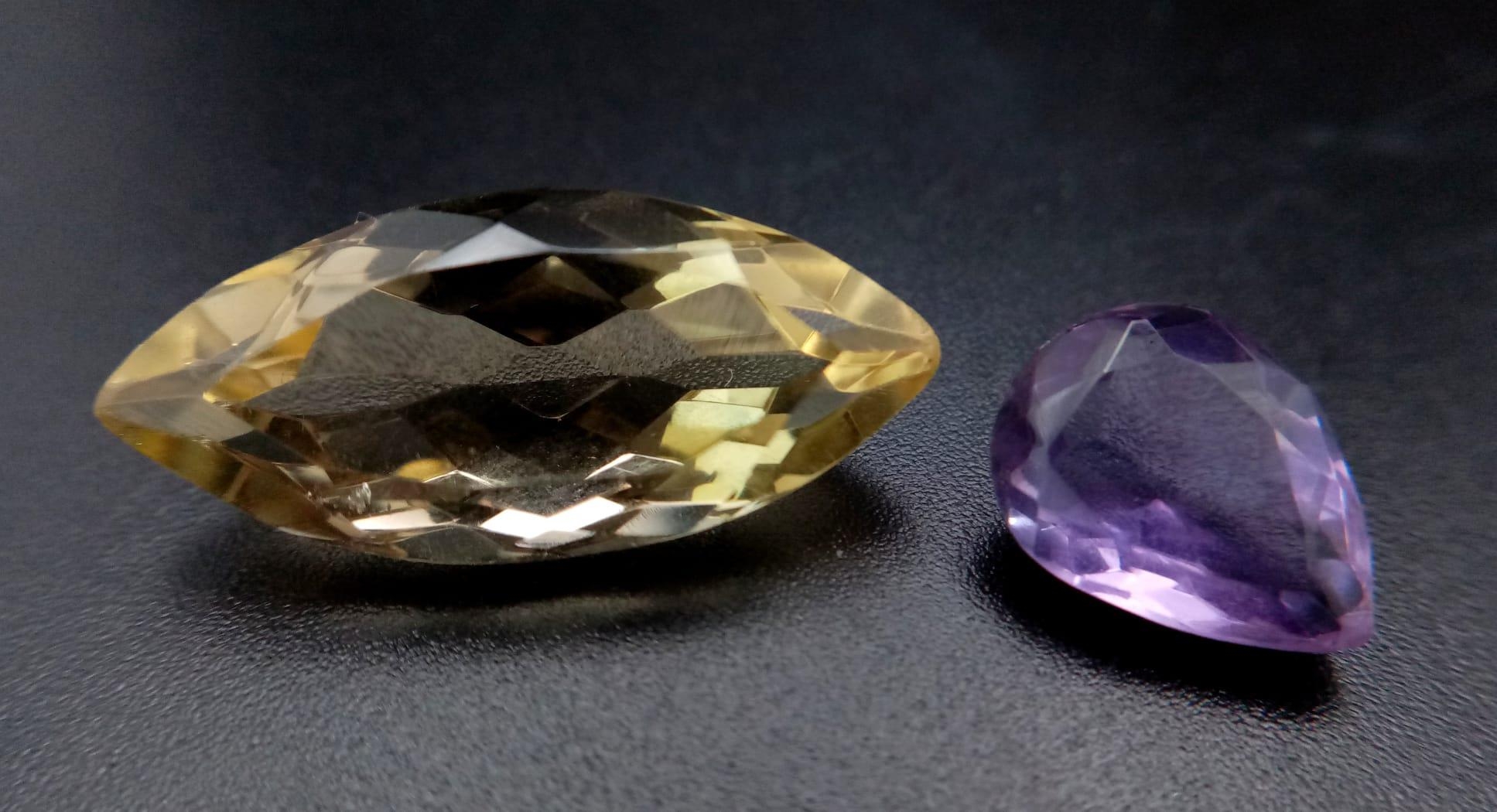 A Lot of 15.35Ct Marquise Faceted Lemon Quartz & 4.50 Ct Pear Faceted Amethyst. GLI Certified.