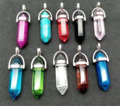 Ten Different Coloured Quartz Healing Pendants. 4cm.