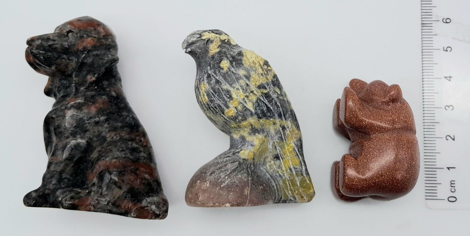 A trio of Stone Carved Animals. Featuring a Eagle, Dog and Bear. Various sizes, ranging within a - Image 5 of 5