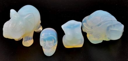 Parcel of 4 Opalite Figurines. Featuring a Woman, Skull, Turtle & Elephant.