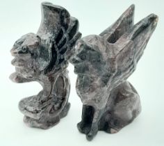 A pairing a two carved Natural Stone Figurines. Ancient looking designs, both measure 6cm in height.