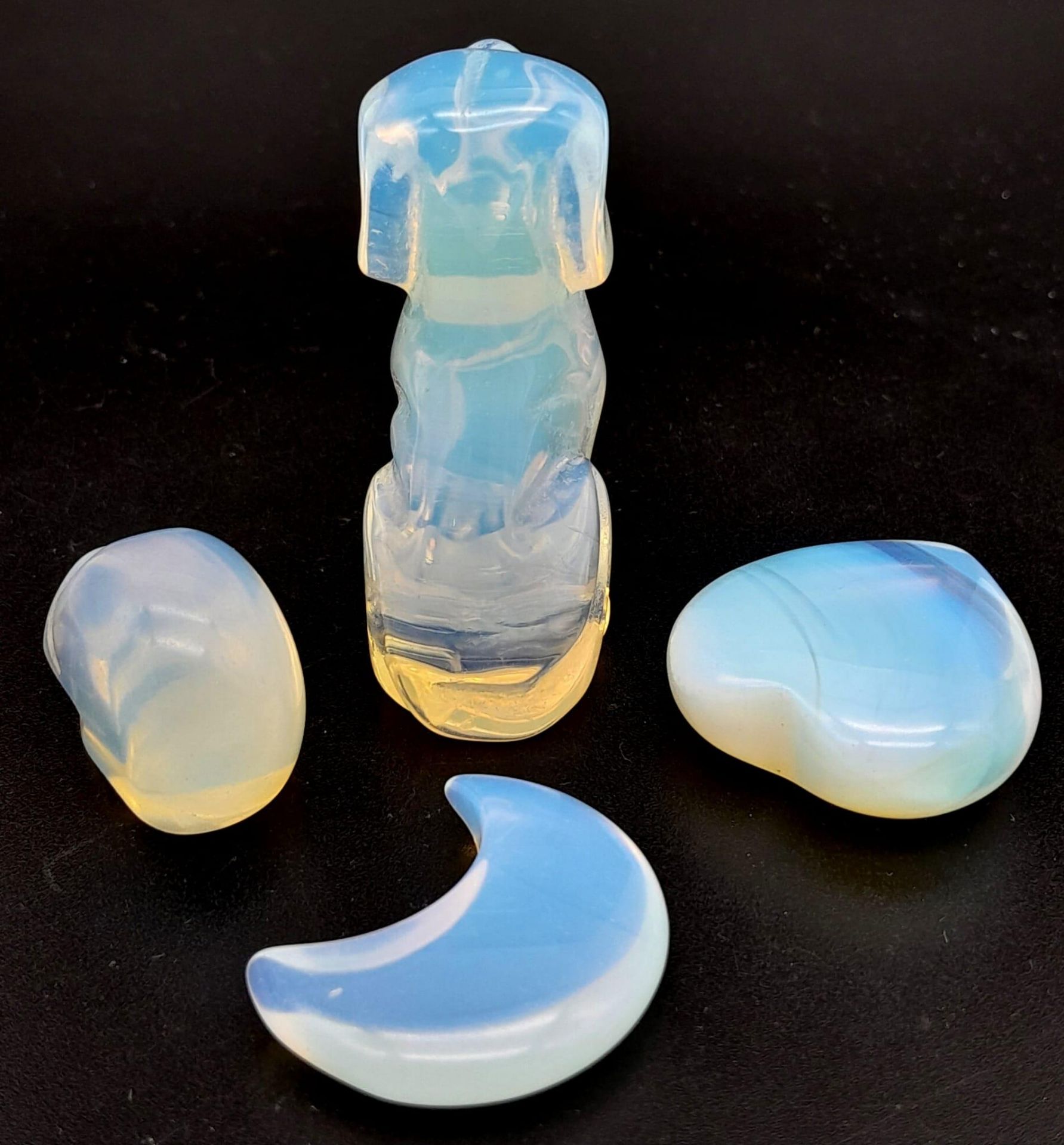 Parcel of 4 Opalite Figurines. Featuring a Dog, Skull, Heart & Moon. - Image 2 of 4