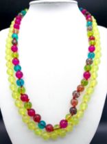 Duo of Stone Beaded Necklace. One Citrus Yellow stone and one Multi-coloured stones. Both measure