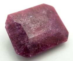 A 36.30ct Natural African Mines Ruby, Color Enhanced, in Faceted and Rectangle Step shape. Comes