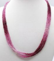 A 3 ROW RUBY NECKLACE 17.7G 46.5cm total length ref: M51 -1