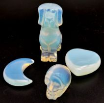 Parcel of 4 Opalite Figurines. Featuring a Dog, Skull, Heart & Moon.