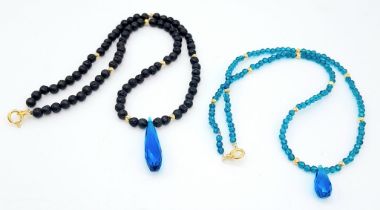 A Duo of Beaded Stone Necklaces with Pendant. Both with Gold Filled clasps and measuring 40cm in