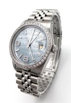 A Rolex Datejust - Blue Logo Diamond Dial Gents Watch! Stainless steel bracelet and case - 36mm. Ice
