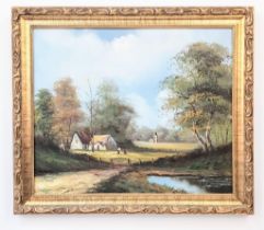 A Chapman (British artist) Oil on Canvas - Rural Landscape. Gilded frame - 72cm x 62cm.