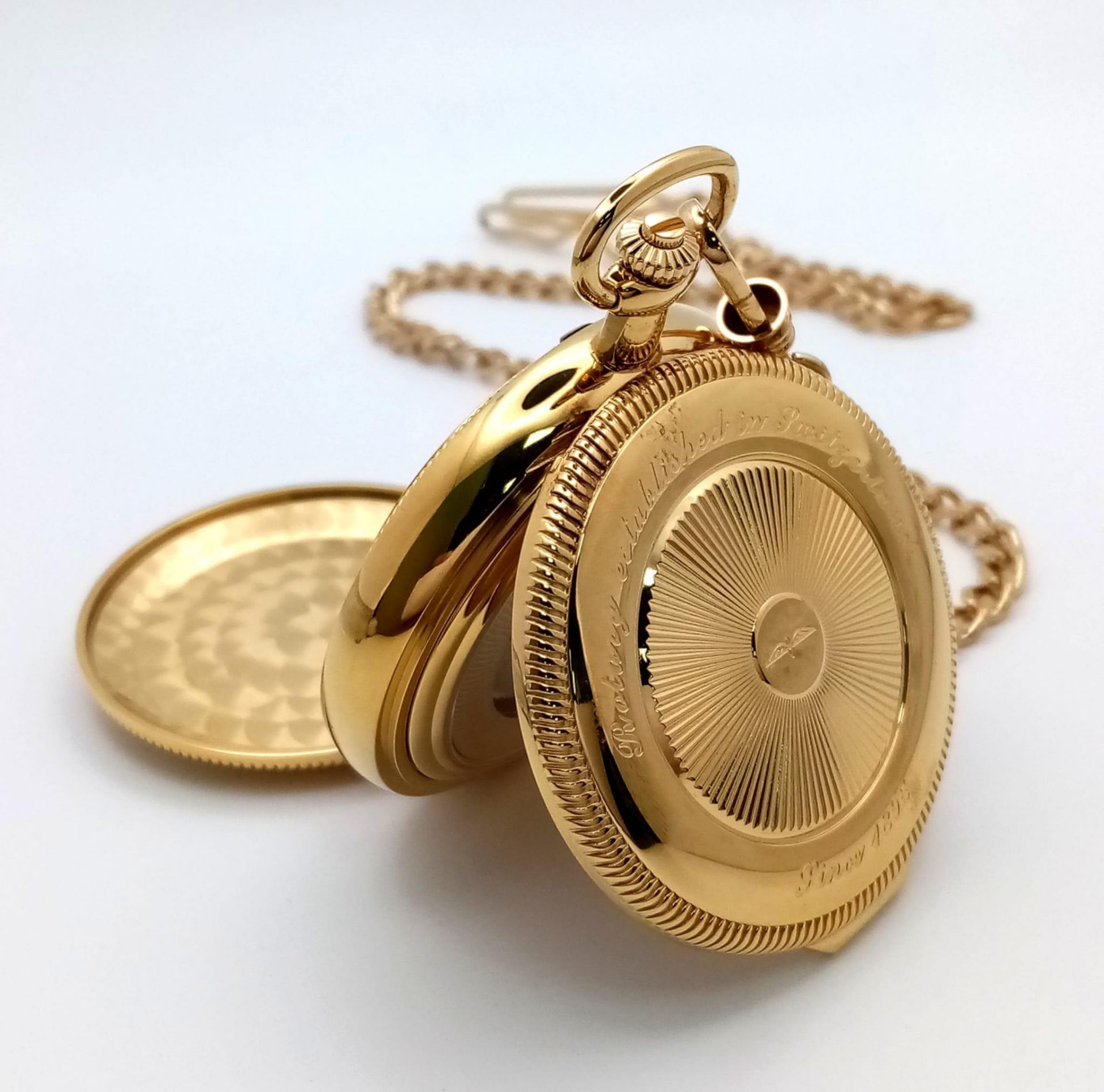 An Unworn Gold Plated Rotary Manual Wind Pocket, Date Watch. 4 Day Power Reserve. With Albert Chain. - Image 3 of 8