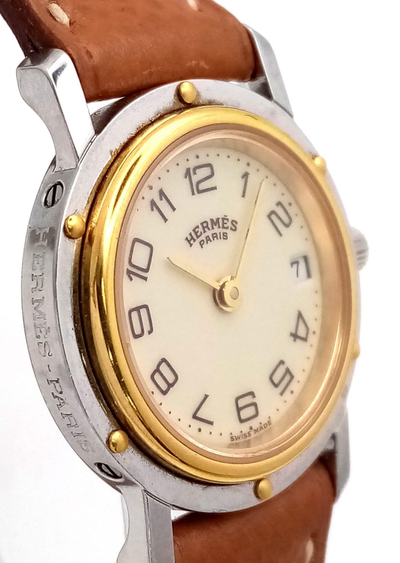 A FABULOUS HERMES OF PARIS LADIES WRISTWATCH WITH GOLD AND STAINLESS STEEL BODY AND TASTEFUL CREAM - Image 3 of 8