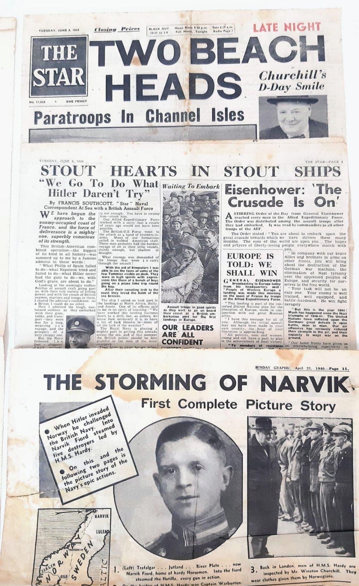 AN INTERESTING SELECTION OF WWII ORIGINAL NEWSPAPER CUTTINGS AND PAGES (SEE PHOTOS) - Image 2 of 5